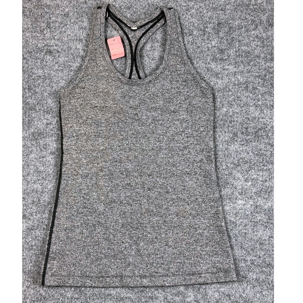 Lululemon Grey Black Racerback Tank Top Activewear Scoop Neck Yoga Slim Fit 6